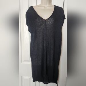 Free People Size Small Petite Black V-Neck Knit Sheer Dress Cover Up